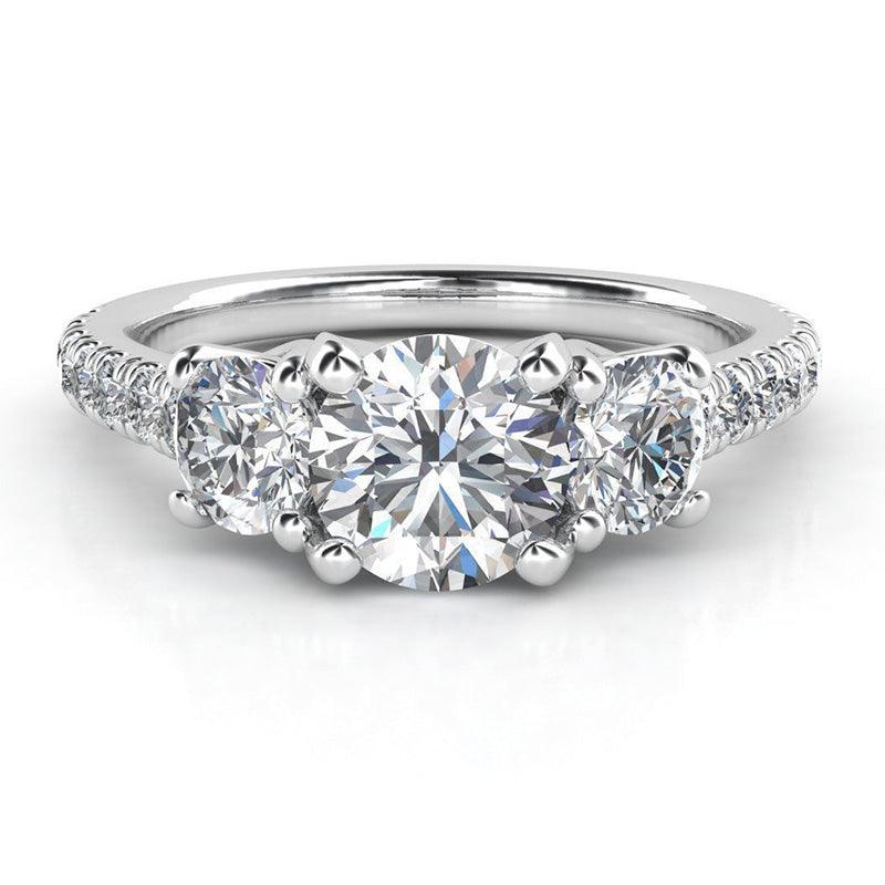 Casey - Three Diamond Ring with diamonds down the band. — view 1