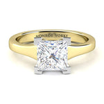 Princess cut diamond solitaire ring.  Yellow gold band and white gold centre setting.  Chester