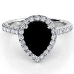 Ciara in platinum - Pear cut black diamond halo engagement ring with side diamonds.