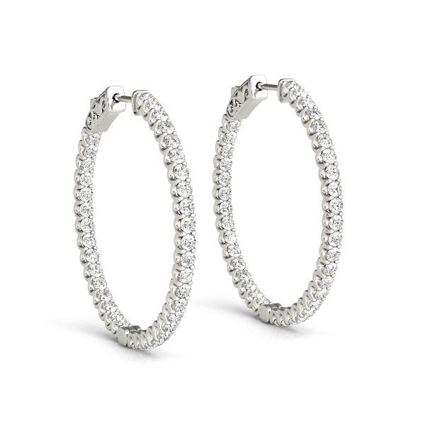 Colette - Inside out diamond hoop earrings, white gold. Diamonds set on the front and inside of the back of the hoops — view 1