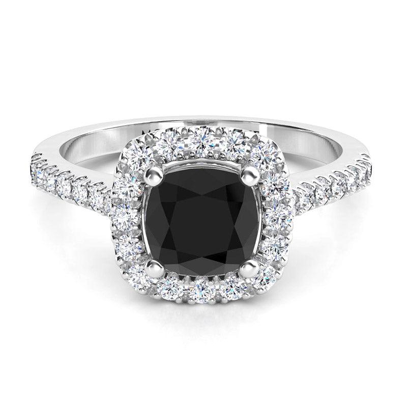 Black Diamond Rig Cushion Cut Diamond. White Gold. 