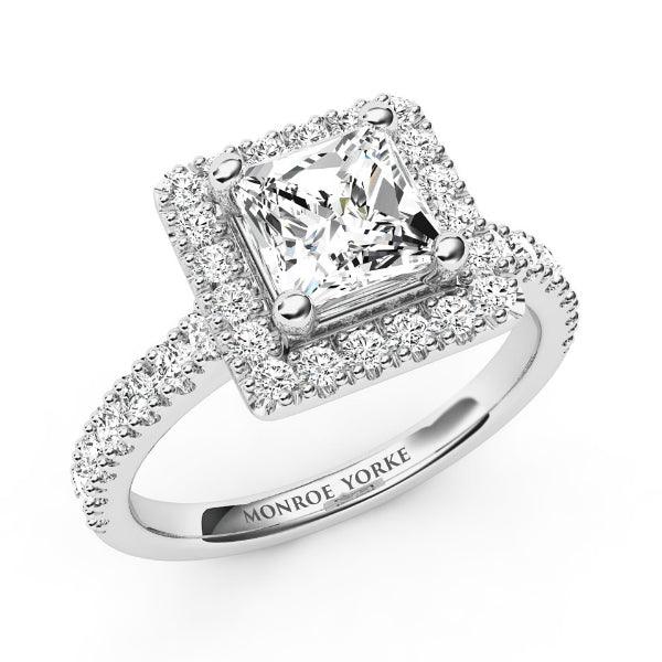 Dawn White Gold - Princess Cut Diamond Halo Engagement Ring.