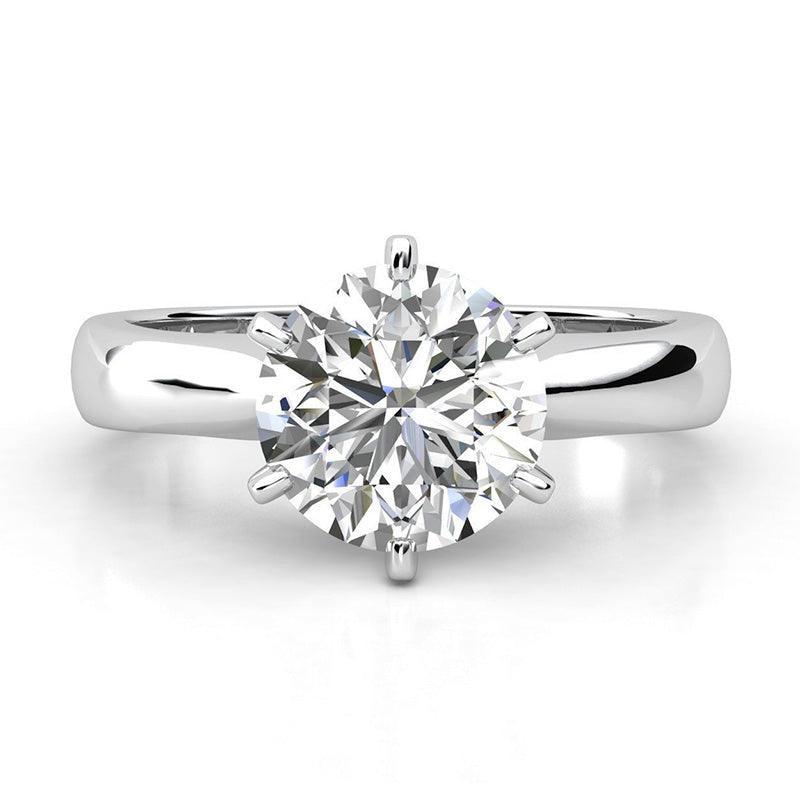 Daylin - Six Claw Round Diamond Solitaire Ring. Top view. White Gold