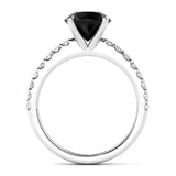 Desir - Black diamond ring in platinum.  Side view showing 4-claw centre setting. 