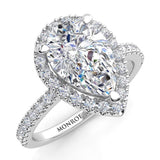 Dune Pear Cut Diamond Halo Engagement Ring, Diamonds on the band. 18ct White gold