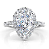 Tear drop diamond pear diamond halo ring - Dune. White gold