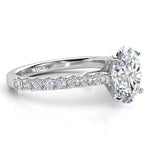 Elodie Oval Cut Diamond Engagement Ring Side View Showing diamonds on the Band. White gold