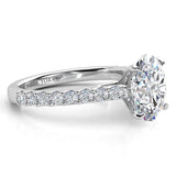 Elodie Oval Cut Diamond Engagement Ring Side View Showing diamonds on the Band. White gold