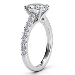 Elodie White Gold - Diamond Ring Side View showing diamonds on the band and the beautiful centre setting.