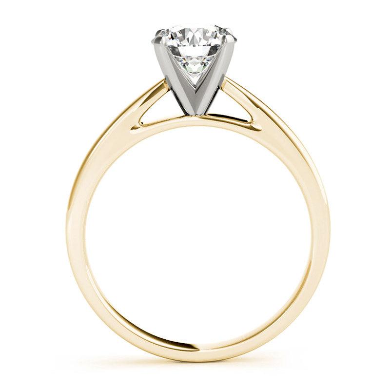 Elora - round diamond solitaire ring. Yellow gold band - Side view showing the beautiful centre setting