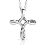Fluid Wire Cross Pendant, White Gold or Platinum