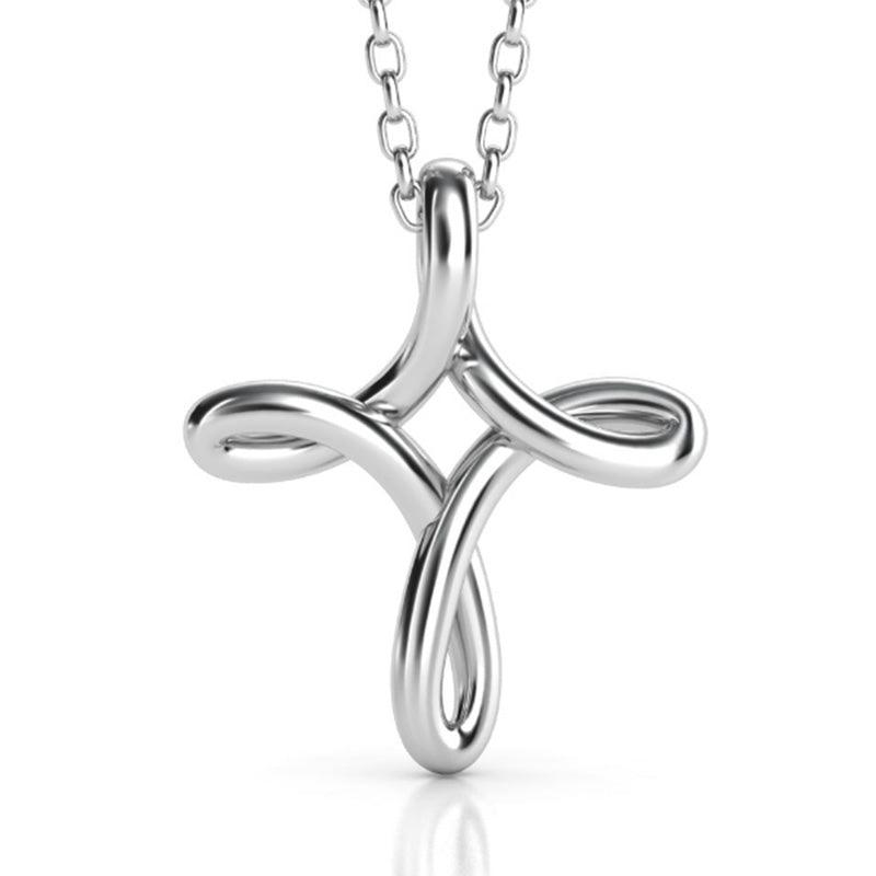 Fluid Wire Cross Pendant, White Gold or Platinum
