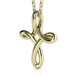 Fluid Wire Cross Pendant in yellow gold,  side view. 