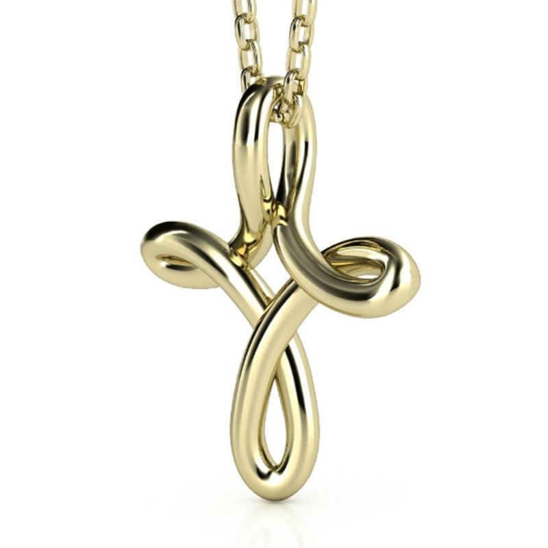 Fluid Wire Cross Pendant in yellow gold, side view. — view 2