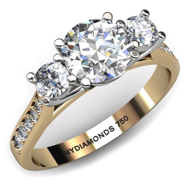 Forever - three stone / trilogy diamond ring. Gold band and white gold setting
