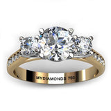 Forever - three stone ring / trilogy diamond ring. Gold band and white gold setting