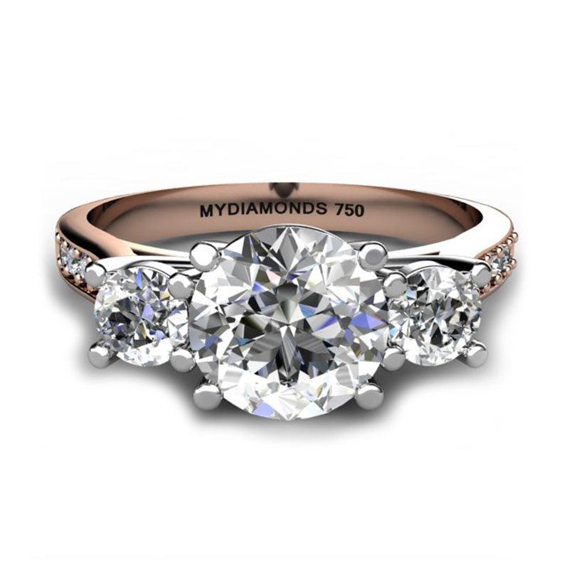Forever - Top view. 18ct Rose Gold Diamond Trilogy, Three Stone Ring. — view 4