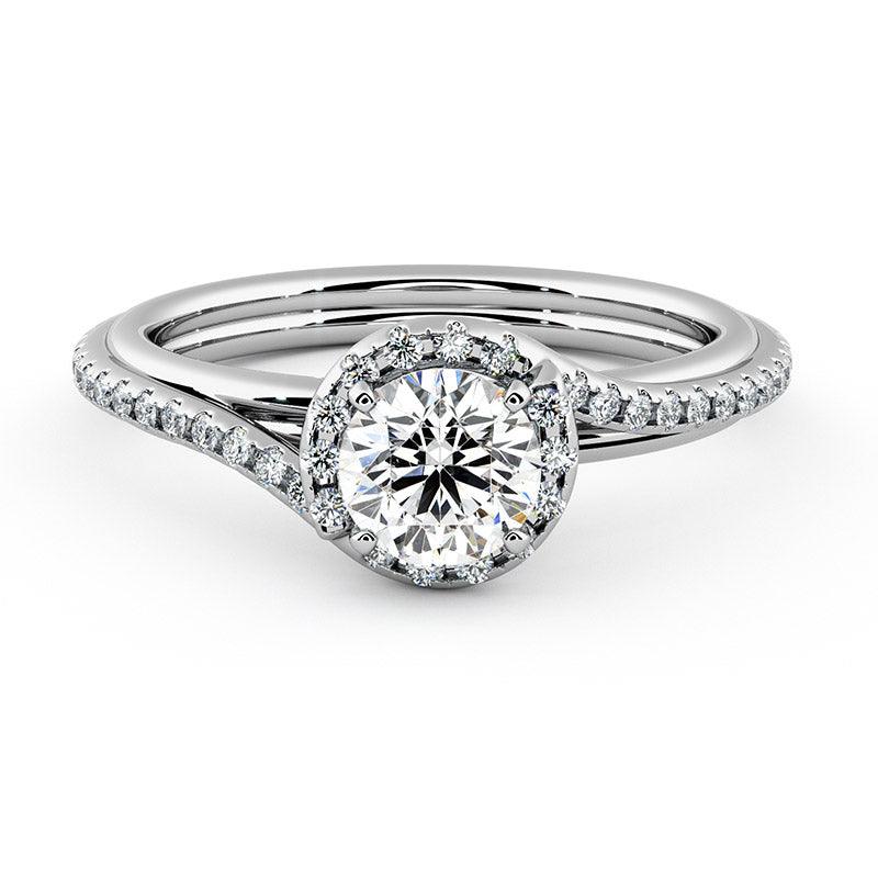 Gale unique diamond halo engagement ring in all white gold — view 1