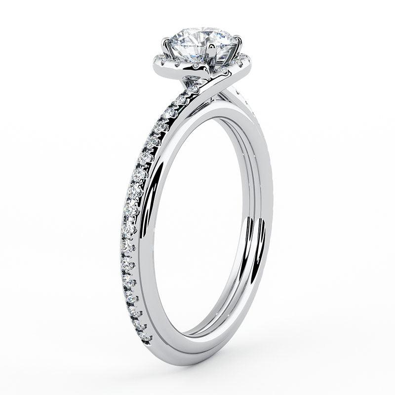 Side view of Gale unique diamond halo engagement ring in all white gold — view 2