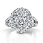 Gilana White Gold - Pear cut diamond, double halo ring with diamonds on the side of the halo and diamond on the band.