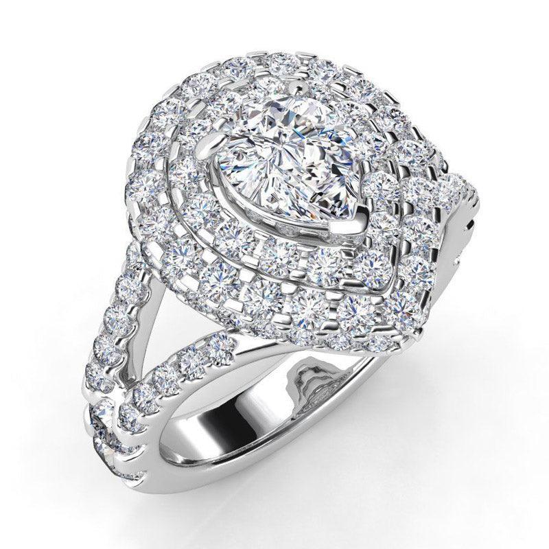 Gilana - Pear cut diamond in platinum, double halo ring.