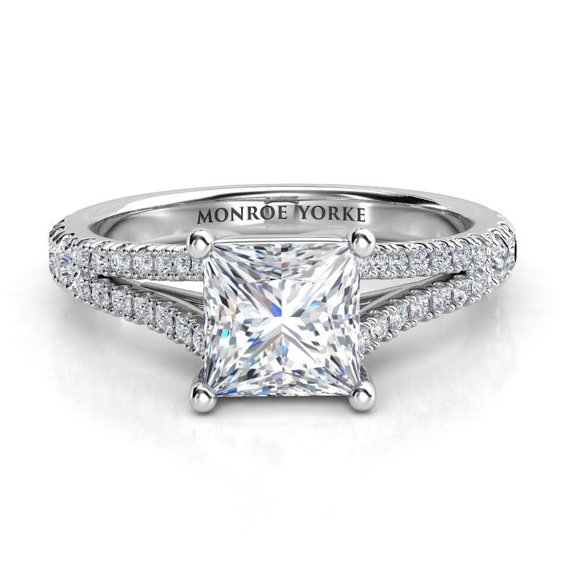 Gemma - Platinum princess cut diamond engagement ring with a split band. Top view