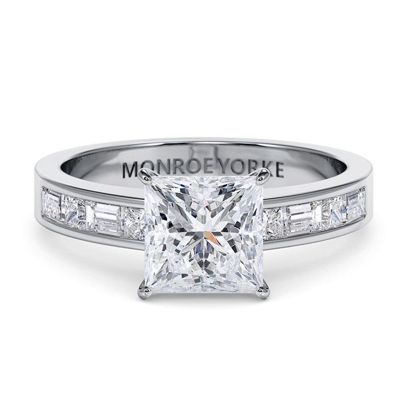 The famous grazia princess cut diamond engagement ring. Premium GIA certified princess cut diamond. Alternating princess & baguette cut diamonds on the shoulders — view 1