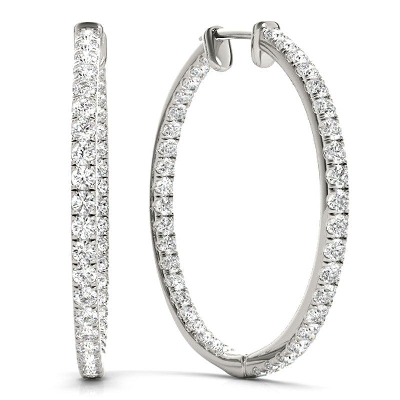 Helen - White Gold or Platinum, Diamond Inside Out Hoop Earrings.