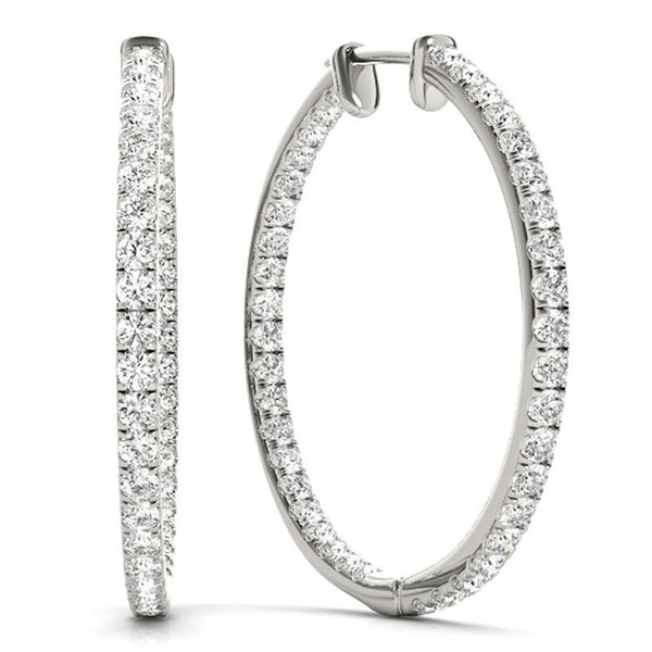 Helen - White Gold or Platinum, Diamond Inside Out Hoop Earrings.