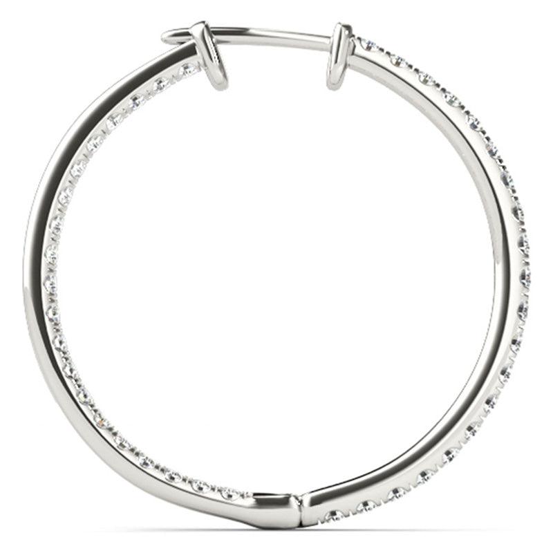 Helen - White Gold or Platinum, Diamond Inside Out Hoop Earrings. Side View 2 — view 4