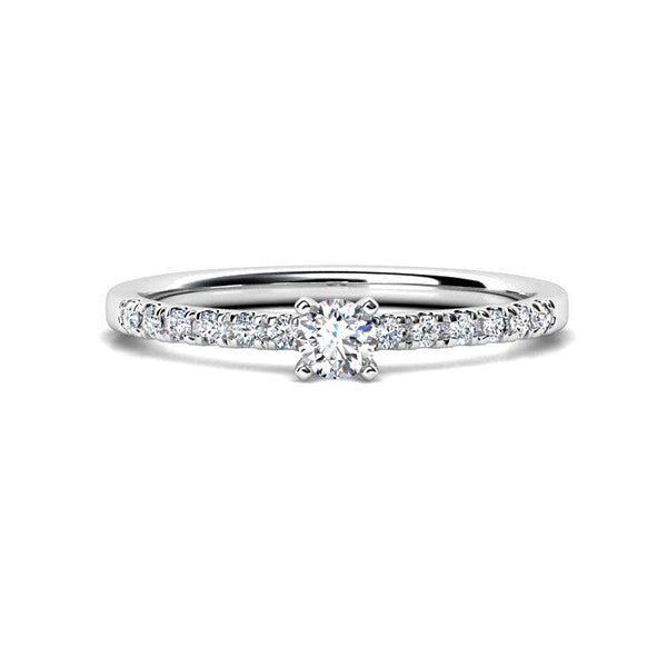 Hope diamond ring. Petit Collection. Stack ring. Centre main diamond and diamonds on the band. 0.25 carats. White gold or platinum.