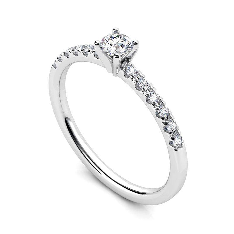 Hope diamond ring. Stack ring. Centre main diamond and diamonds on the band. 0.25 carats. White gold or platinum. — view 2