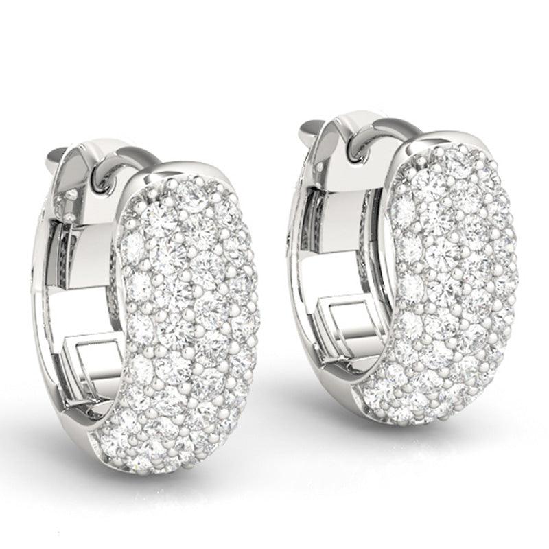 Ivy - Diamond Hoop Earrings, Diamond Huggies Earrings with 5 Rows of Diamonds. 0.75 carats. White Gold or Platinum — view 1