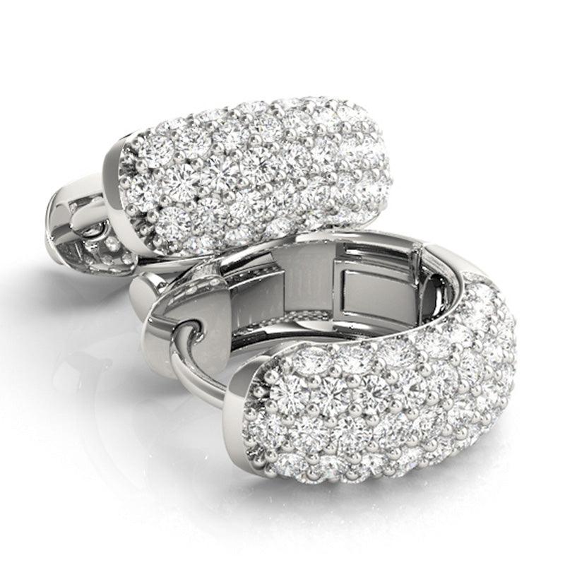 Ivy - Diamond Hoop Earrings, Diamond Huggies Earrings with 5 Rows of Diamonds. 0.75 carats. White Gold or Platinum — view 2