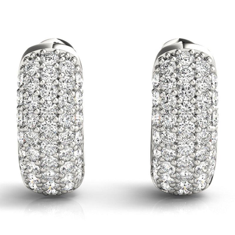 Ivy - Diamond Huggies Earrings with 5 Rows of Diamonds. 0.75 carats. White Gold or Platinum — view 4
