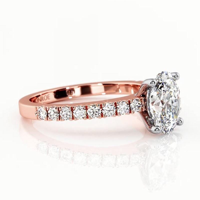 Kendall oval cut diamond engagement ring in rose gold with diamonds on the band — view 2