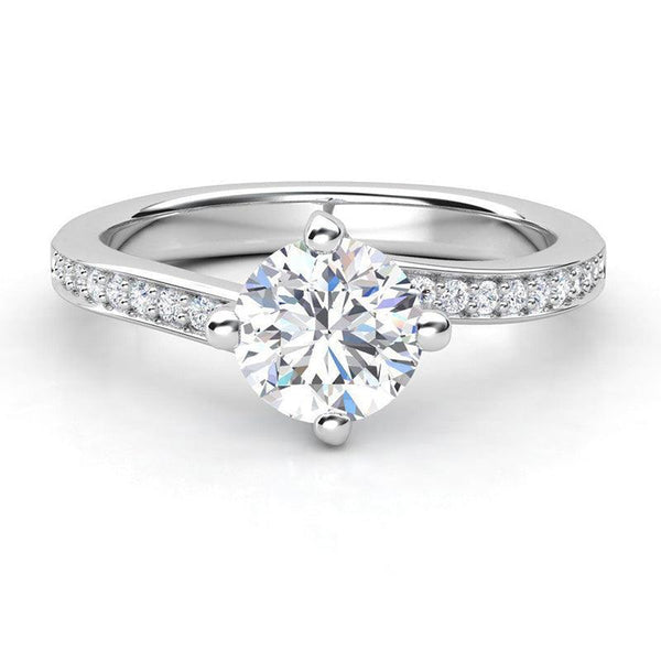Lola unique diamond engagement ring with diamonds on the band, Twisted band.