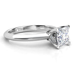 Louisa - Premium princess cut solitaire diamond diamond engagement ring in platinum.  Side view showing beautiful centre setting