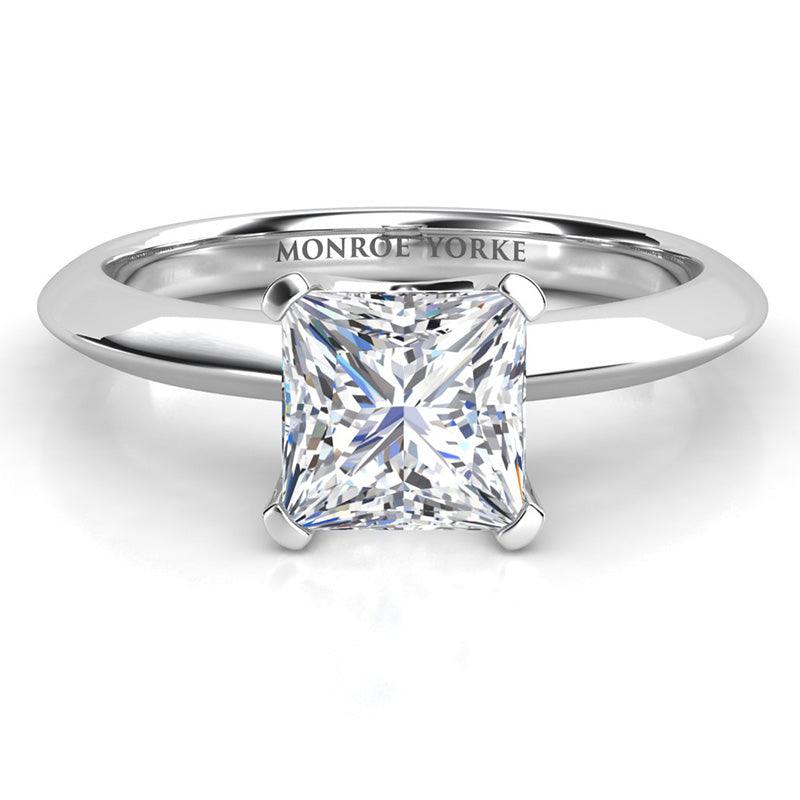Louisa - 18ct White Gold.  Princess Cut Solitaire Diamond Engagement Ring. Top view.