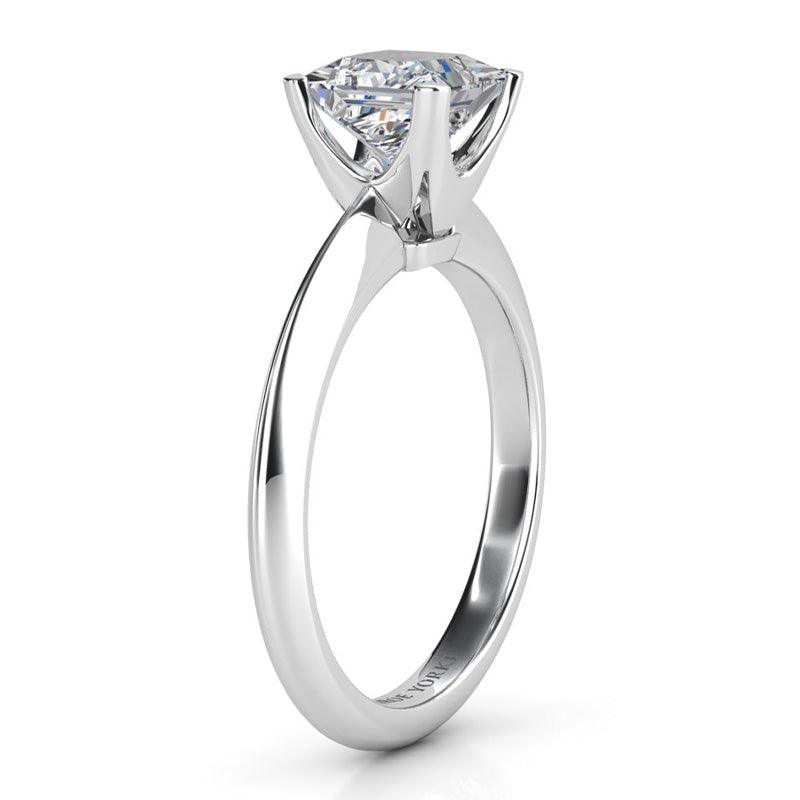 Louisa - 18ct White Gold.  Princess Cut Solitaire Diamond Ring. Side view showing beautifully open centre setting and stunning band.