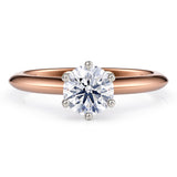 1.00 carat lab created diamond ring in rose gold. 18ct rose gold band with a knife edge.  Centre 6 claw setting with a round lab grown diamond