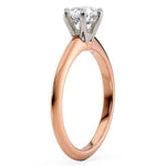 One carat lab grown diamond ring in rose gold. side view