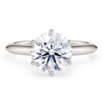 2.0 carat lab grown diamond on a knife edge white gold band. 18ct white gold or platinum band. Centre lab grown diamond in a 6 claw setting.