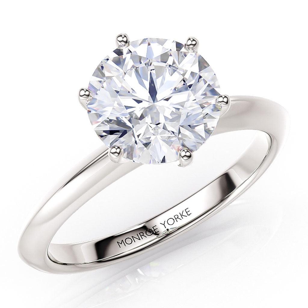 2.0 carat lab grown diamond ring.  Centre two carat, round, lab grown / lab created diamond in a 6-claw setting. 18ct white gold or platinum.