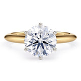 2.00 carat round lab created diamond ring in a yellow gold knife edge band