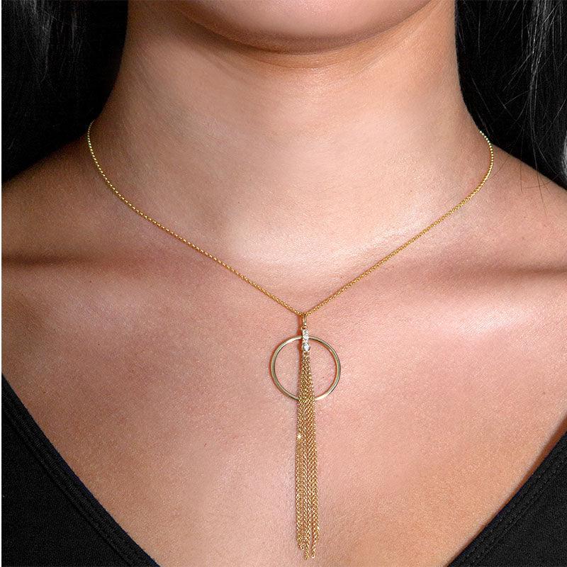 Luna Diamond Pendant, Yellow Gold, on neck — view 2