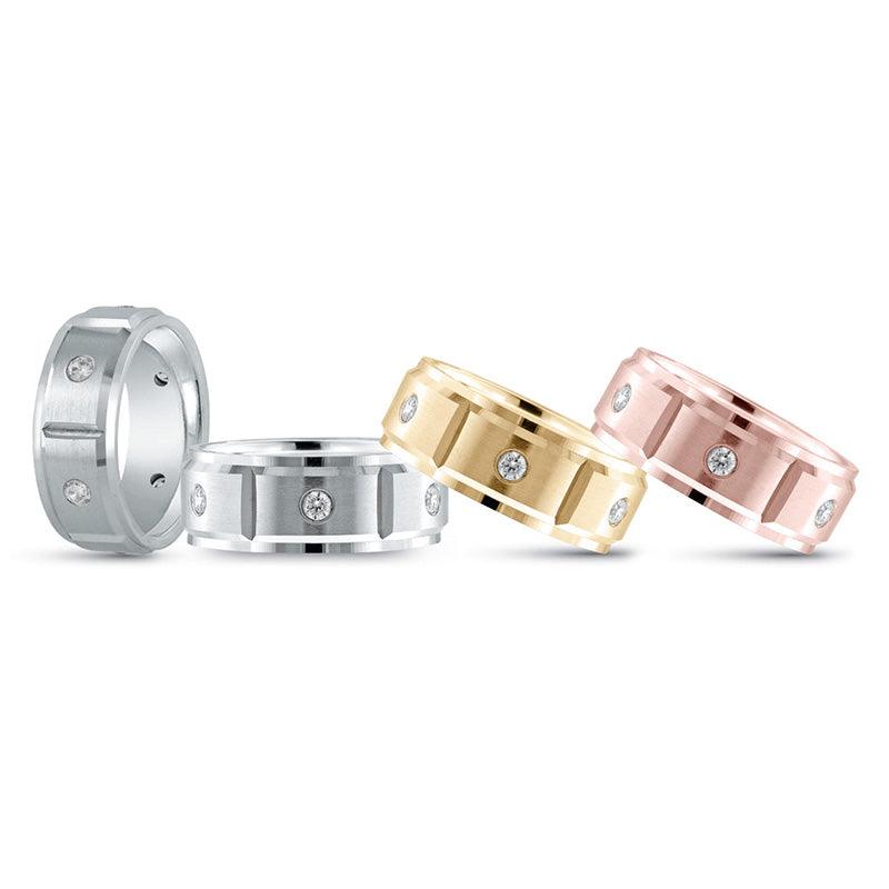 Lycos - unique men's diamond ring with mix of brushed and polished finishes. — view 1