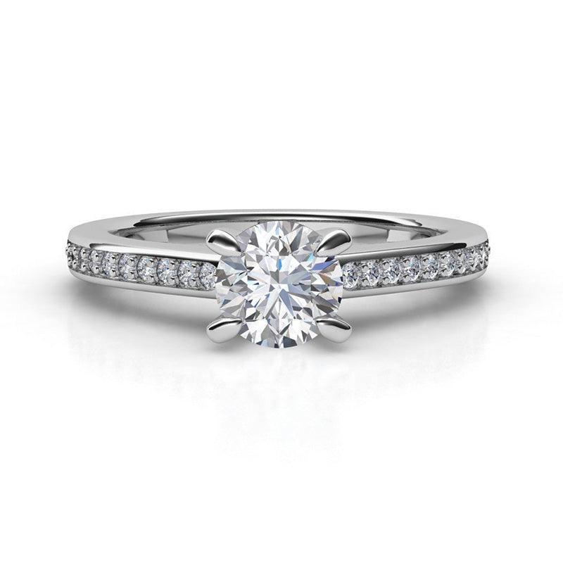 May - 4 Claw round diamond engagement ring with diamonds on the band. 18ct white gold — view 1