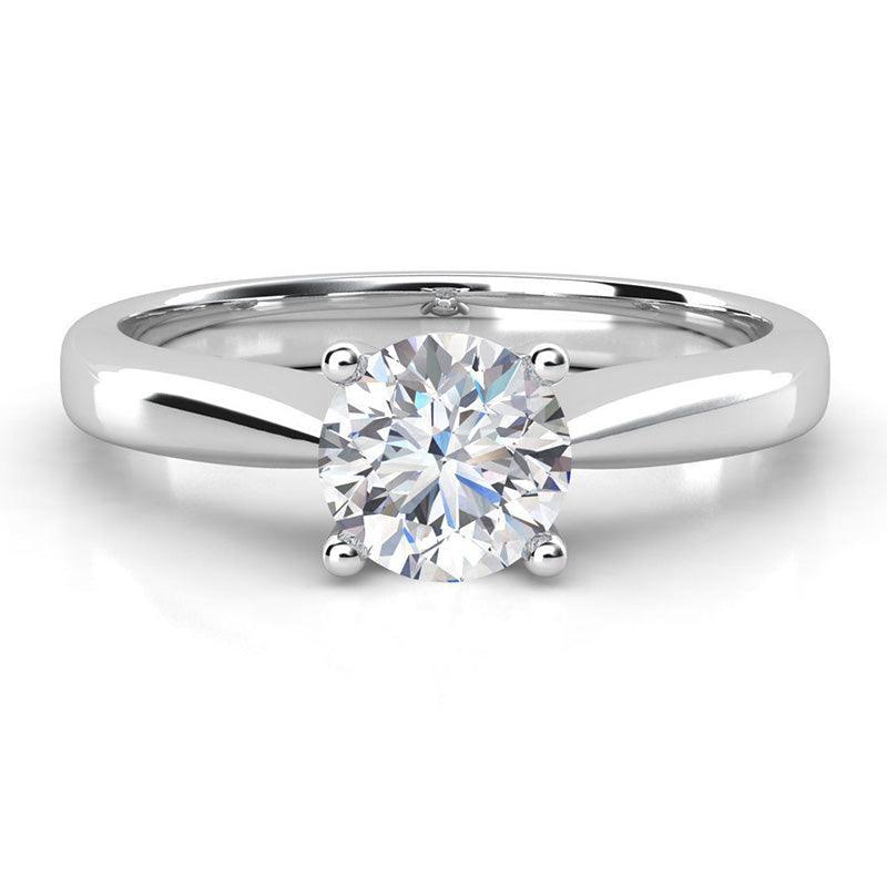 Nicolette White Gold: Classic Solitaire Diamond Engagement Ring with Round-cut Diamond Accents — view 1
