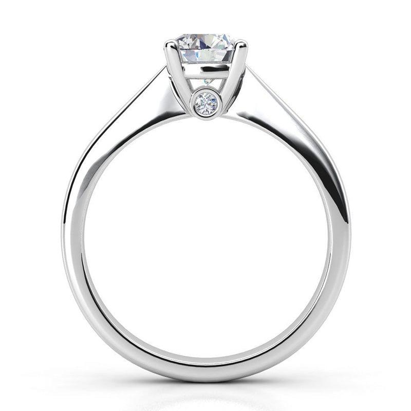 Nicolette in platinum: Side view showing the beautiful round diamond accents under the main diamond — view 3